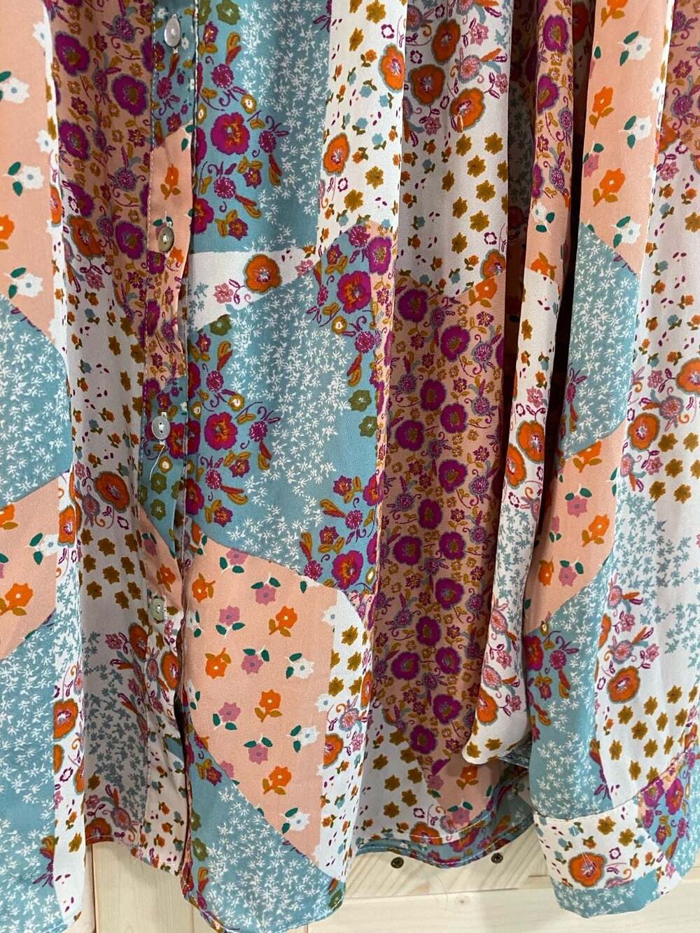 Rose + Olive Floral Patchwork Smocked Blouse Size large - Picture 2 of 10